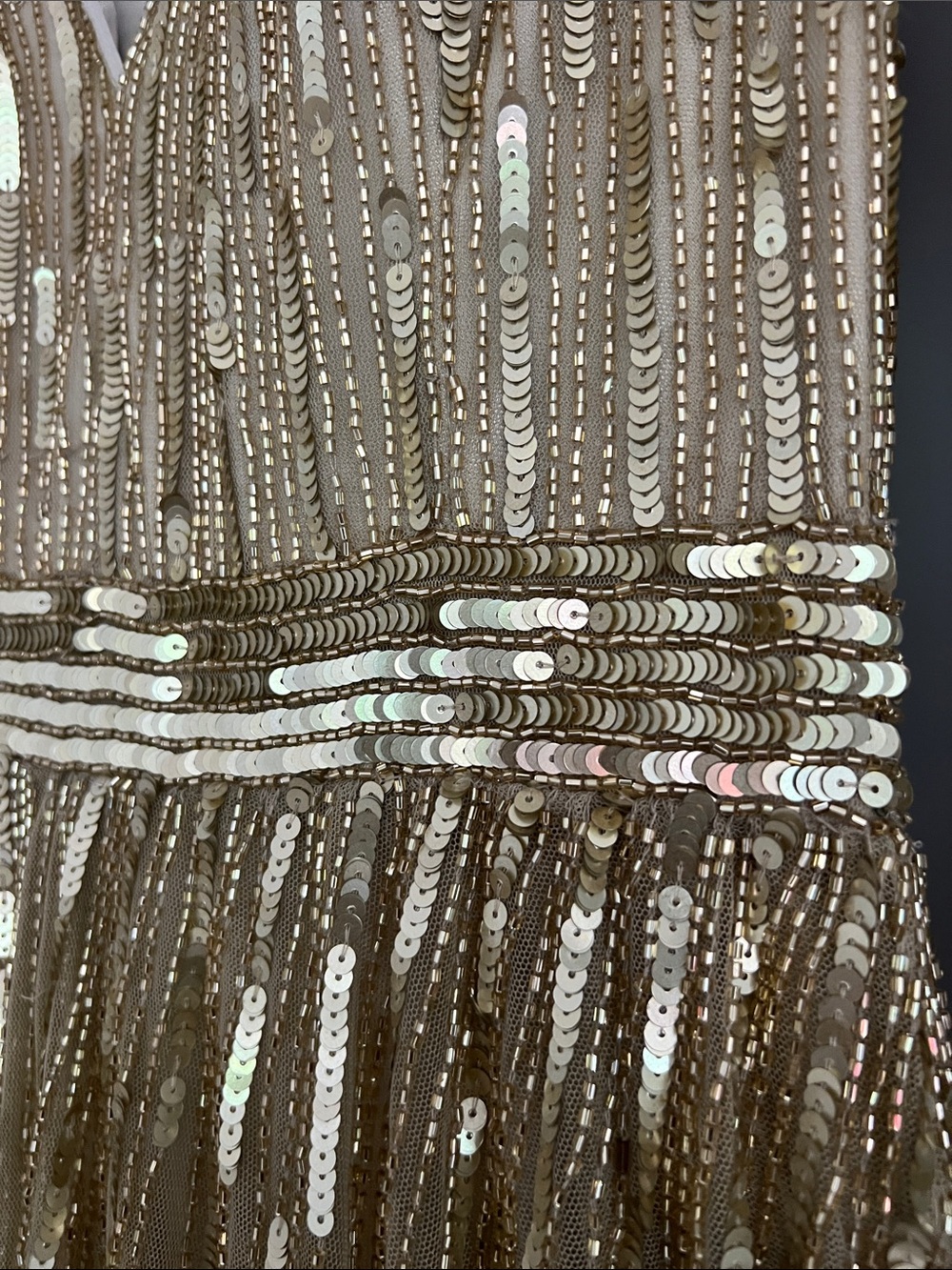 Mac Duggal Style 4977 NWT Taupe Gold Sequin Gown Size 4 Long Sleeve Formal Dress - Picture 10 of 16